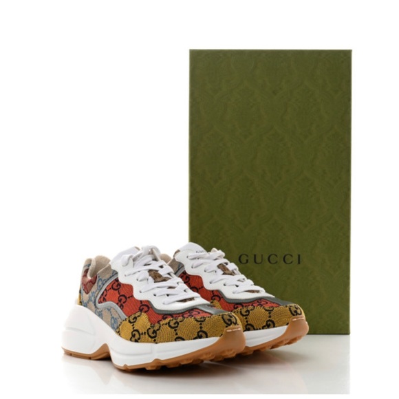 Gucci Monogram Multicolor Demetra men’s Rhyton sneakers new in box size 8.5 - Picture 1 of 6